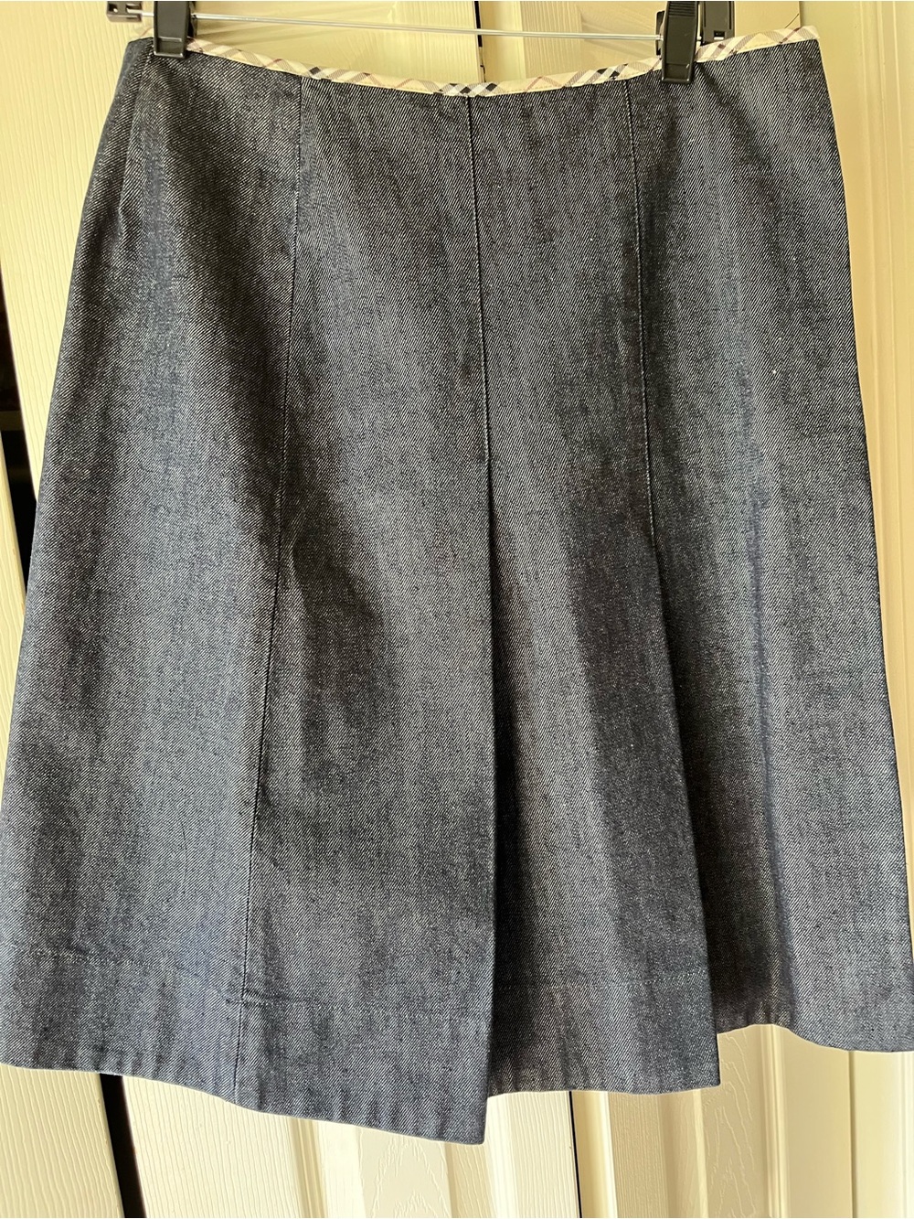 Vintage Burberry Pleated Denim Skirt in Dark Rinse Indigo